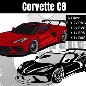 Corvette C8 ZR1, Stingray | Sportscar Clipart Vector Art Silhouette | Svg, Png, Dxf, Eps Instant Download for Print Laser Cut Cricut Design