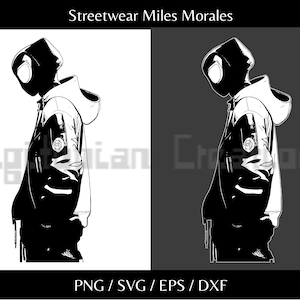 Streetwear Miles Morales | Spiderverse Spiderman Clipart Vector Art Silhouette | Svg, Png, Dxf, Eps | Instant Download for Print Cut Cricut