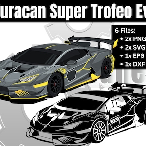 Huracan Super Trofeo | Lamborghini Custom Clipart Vector Art Silhouette | Svg, Png, Dxf, Eps Download for Print Laser Cut Cricut Design