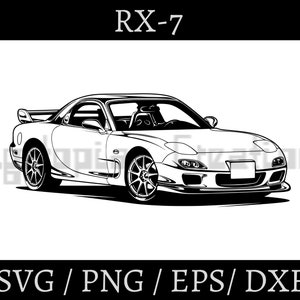 RX7, RX-7 Car Inspired Clipart Vector Art Silhouette | Svg, Png, Dxf, Eps Instant Download for Print Cut Cricut Design