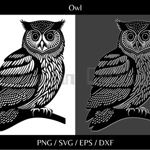 Búho pájaro Animal tatuaje Clipart Vector Art silueta / Svg, Png, Dxf, Eps descarga instantánea para impresión corte Cricut diseño