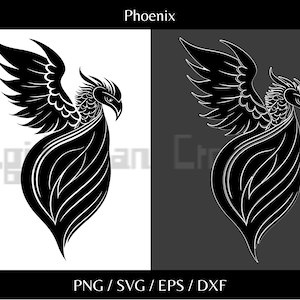 Ave Fénix tatuaje Animal Clipart Vector Art silueta / Svg, Png, Dxf, Eps descarga instantánea para impresión corte Cricut Design