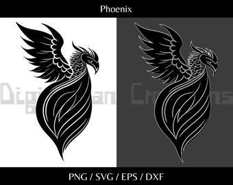 Phoenix Bird Tattoo Animal Clipart Vector Art Silhouette | Svg, Png, Dxf, Eps Instant Download for Print Cut Cricut Design