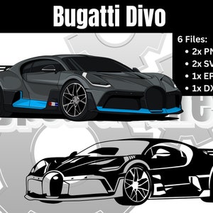 Bugatti Divo | Supercarro Hipercarro Colorido Clipart Silhueta De Arte vetorial | Svg, Png, Dxf, Eps Download instantâneo para impressão e corte Cricut Design
