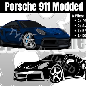 Porsche 911 | Modded auto clipart vector kunst silhouet | Svg, Png, Dxf, Eps Instant Download voor Print Laser Cut Cricut Design