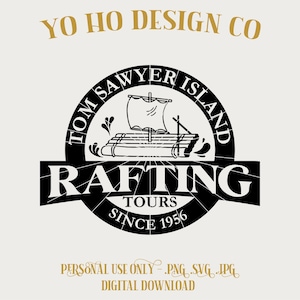 Tom Sawyers Rafting Tours - Rafting na Ilha Sawyer - parques vintage - PNG - SVG - JPG - Download digital - Design inspirado - Camiseta digital