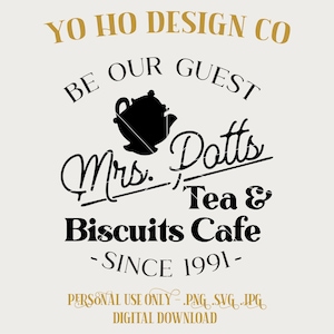 Mrs. Potts Tea and Biscuit Café - La bella y la bestia - Camiseta - PNG - SVG - JPG - Descarga digital - Diseño inspirado - Camiseta digital