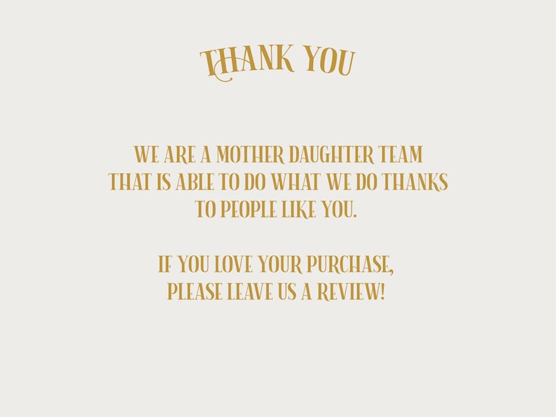 Puede incluir: Un mensaje de agradecimiento de un equipo de madre e hija, expresando su gratitud a los clientes por su apoyo. El mensaje anima a los clientes a dejar una rese&ntilde;a si les gusta su compra.