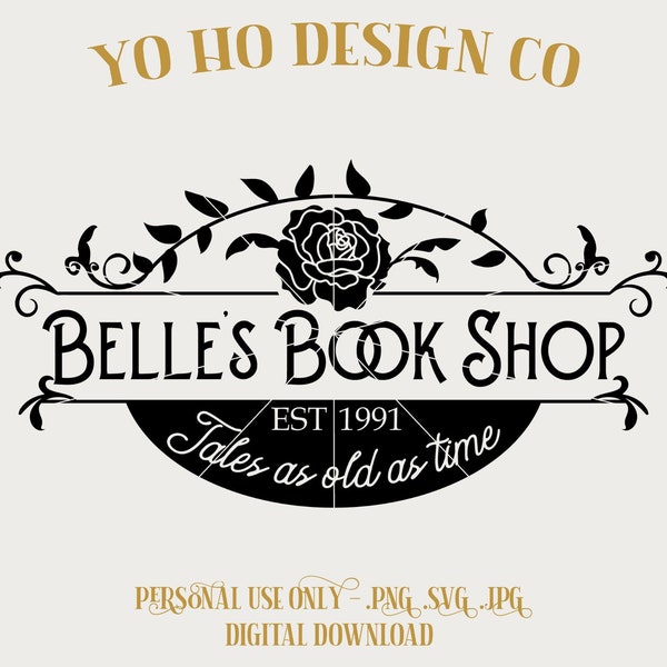 Beauty and the beast - Belles book shop - Vintage  - sticker -  shirt - PNG - SVG - JPG - Digital Download - Inspired Design - Shirt Digital