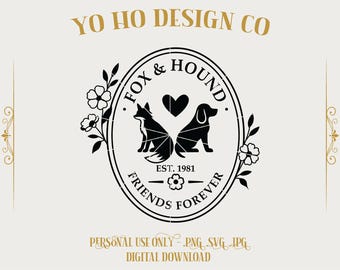 Fox and Hound SVG | Friends Forever  Vintage Woodland Fox Dog Cricut Digital Download