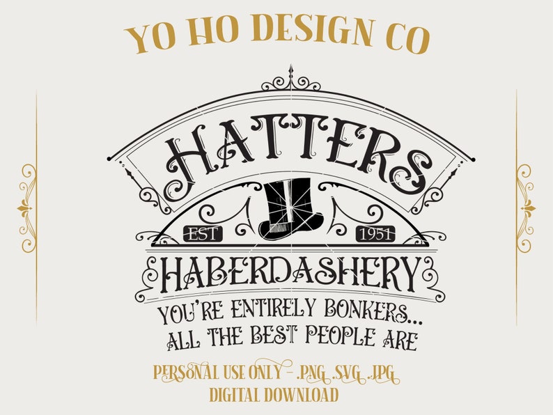 Hatter Text Alice in Wonderland Shirt: Mad Hatters Haberdashery Design (digital ...