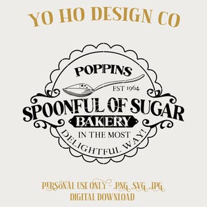 Mary Poppins - Spoonful of Sugar Bakery - vintage parken - T-shirt - PNG - SVG - JPG - digitale download - geïnspireerd ontwerp - shirt digitaal