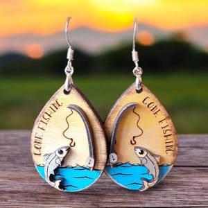 Fishing 3d hand painted earrings