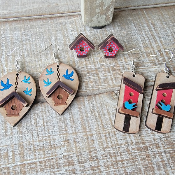 3d hand painted Birdhouse Earring Collection