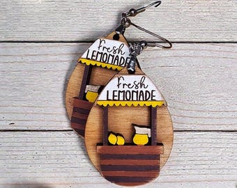 3D Lemonade Stand Earrings, Hand-Painted Summer Jewelry