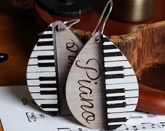 Piano Earrings  | Fully Sealed & Hand-Painted | 3D Piano Keys + Scripted Engraving | Stainless Steel
