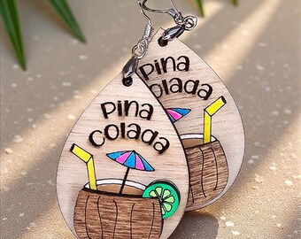 Hand Painted Piña Colada Earrings | Tropical Cocktail • 3D Coconut & Lime | Sterling Silver | Matte Sealed
