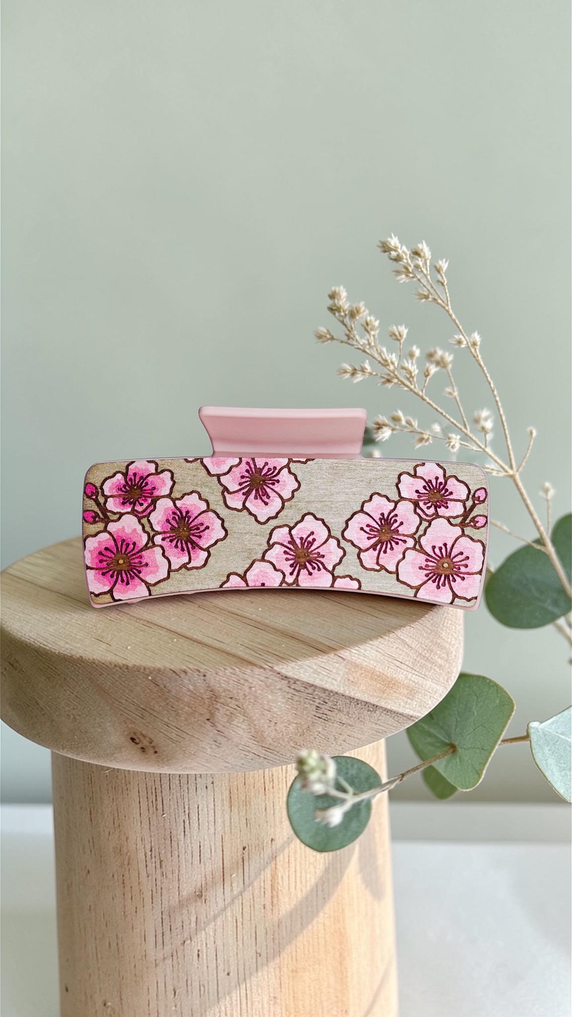 no.1339*·⑅❁﻿エレガントカラフルフラワーデザインヘアゴム❁*·⑅❶ Cherry Blossom Hair Clip | Pink Floral Claw Clip | Hand Painted - Etsy