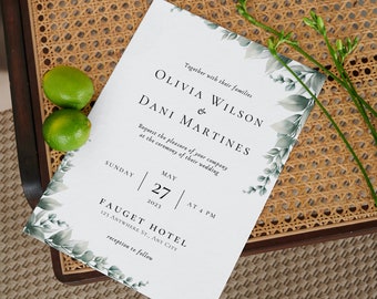 Green Floral & White | Luxury Wedding Invitation | Invitation Template | Wedding Invitation Green Wedding Invites with white