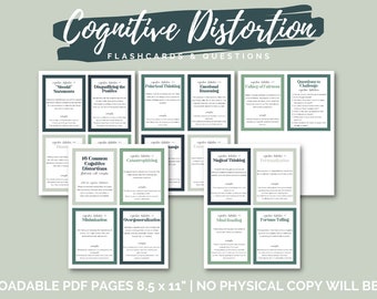 Cognitive Distortion Flash Cards, Thinking Errors, CBT Cards, Cognitive Behavioral Therapy, Mental Health, Therapy Tool for Anxiety