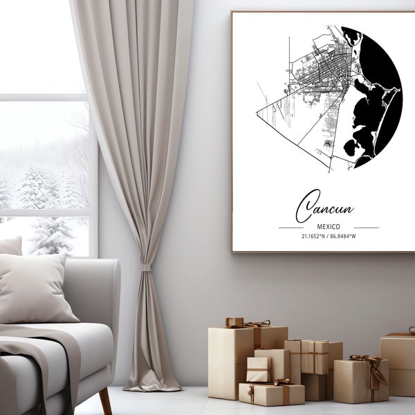 Digital Cancun Elegant Circle Map!  Cancun City, Cancun Map Poster, Mexico, City Map Print, Mexico Print, Wall Art, Cancun Art.