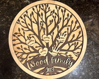 Personalisierter Stammbaum | Benutzerdefinierte Laser Cut Design für Familien | Einzigartiges Wohndekor aus Holz
