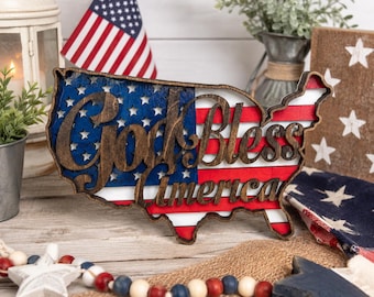 Gott segne Amerika SVG | Patriotische USA Karte Laser Cut Datei | 4. Juli Schichtholzschild | Digitaler Download