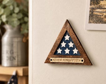 Never Forgotten Patriotic Magnet SVG | Laser Cut Folded Flag Triangle Design | Memorial Military Veteran Wood Magnet File