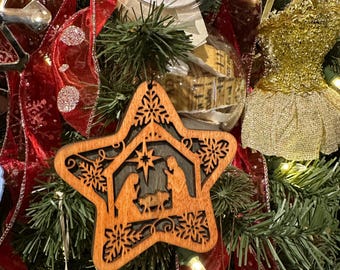 Sternförmige hölzerne Krippenfigur | Handgefertigte Weihnachtsdekoration | Einzigartiges Weihnachtsgeschenk