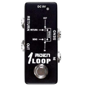 May include: A black Mooer 1 Loop pedal with a footswitch, input and output jacks, send and return jacks, and a DC 9V power input.