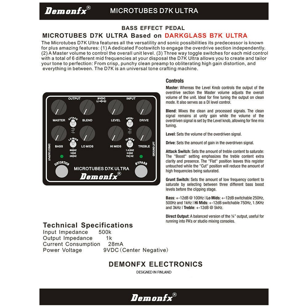 Demonfx Microtubes D7K Ultra V2 ベースプリアンプペダル Demonfx Microtubes D7K Ultra V2 ベースプリアンプペダル
