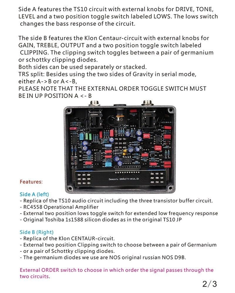 Demonfx Gravity Guitar Effects Pedal Overdrive TS10 and K-C in One