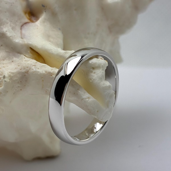 Anillo de bodas de plata de ley maciza de 4 mm / Ajuste cómodo / Forma de corte
