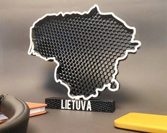 Litouwen Map Desk Statue - 3D Geprint - Toon je liefde voor het land met een uniek woondecoratiestuk