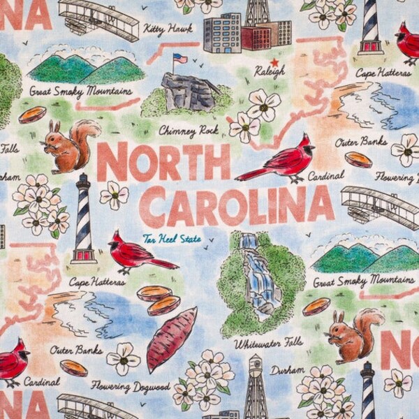 North Carolina State Cotton Fabric Etsy