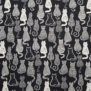 Black and White Kittens Cats & Flowers 100% Cotton Fabric IN