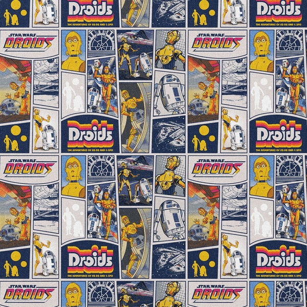 Star Wars Droids AI Robots R2-D2 C-3PO See-Threepio K-2SO Android Robots 100% Cotton Fabric 3561