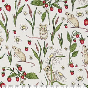 Strawberry Farm Stealer Mice 100% Cotton Fabric 1000
