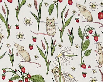 Strawberry Farm Stealer Mice 100% Cotton Fabric 1000