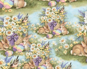 Garden Bunnies Easter Peter Rabbit 100% Cotton Fabric 3710