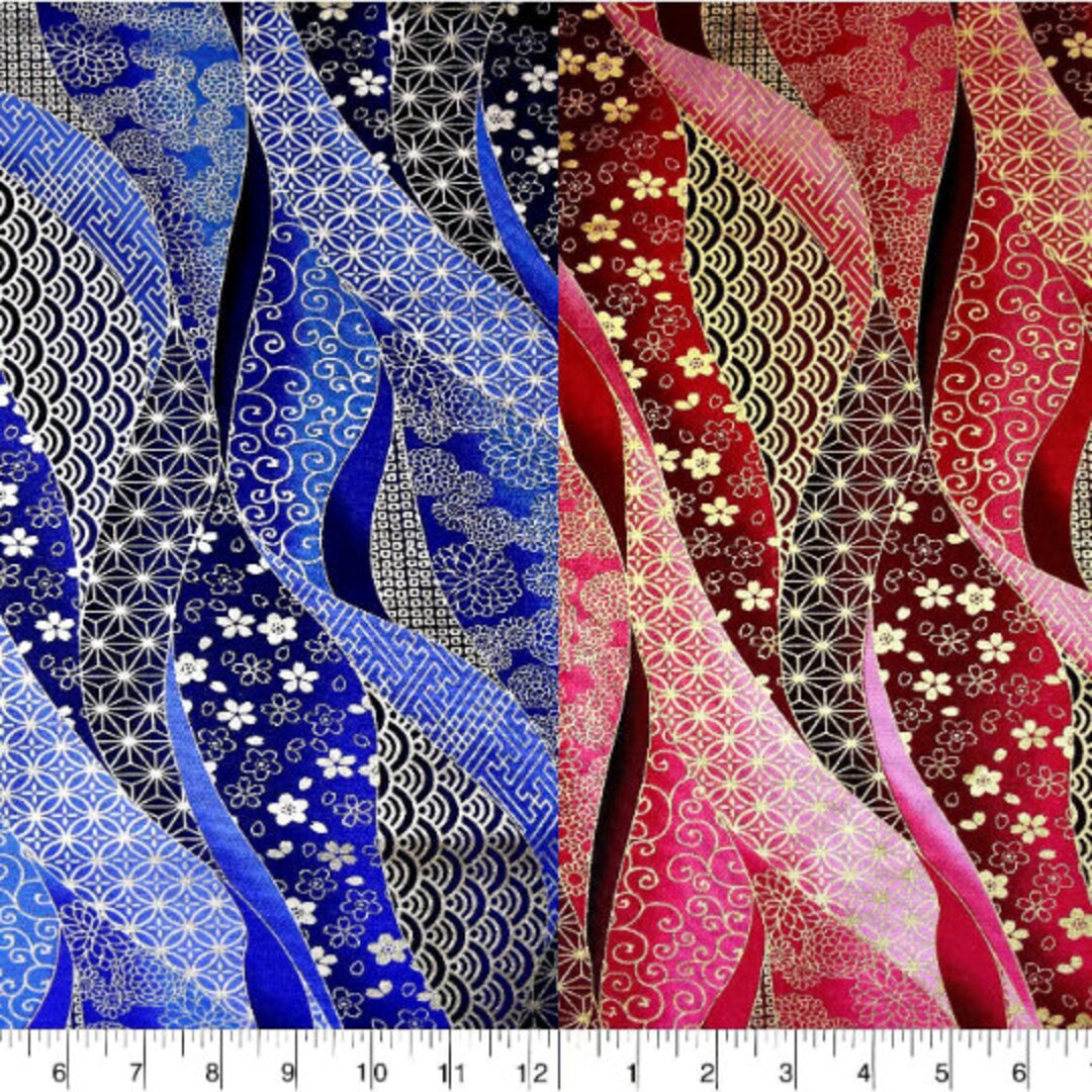 Japanese Ocean Waves Gold Metallic Premium Fabric 100% Cotton Fabric - Etsy