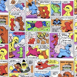 Sesame Street Muppets Cookie Monster Comic Books 100% Cotton Fabric - 3024