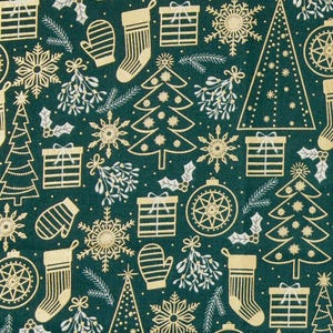 Christmas Fabric Green Gold Foiled Metallics Holiday 100% Cotton Fabric - 3908