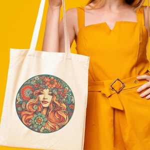 Earth Goddess Canvas Tote Bag | Mother Earth | Feminist Tote Bag | Mother Nature | Nature Goddess | Eco-Friendly Tote Bag | Floral Tote Bag