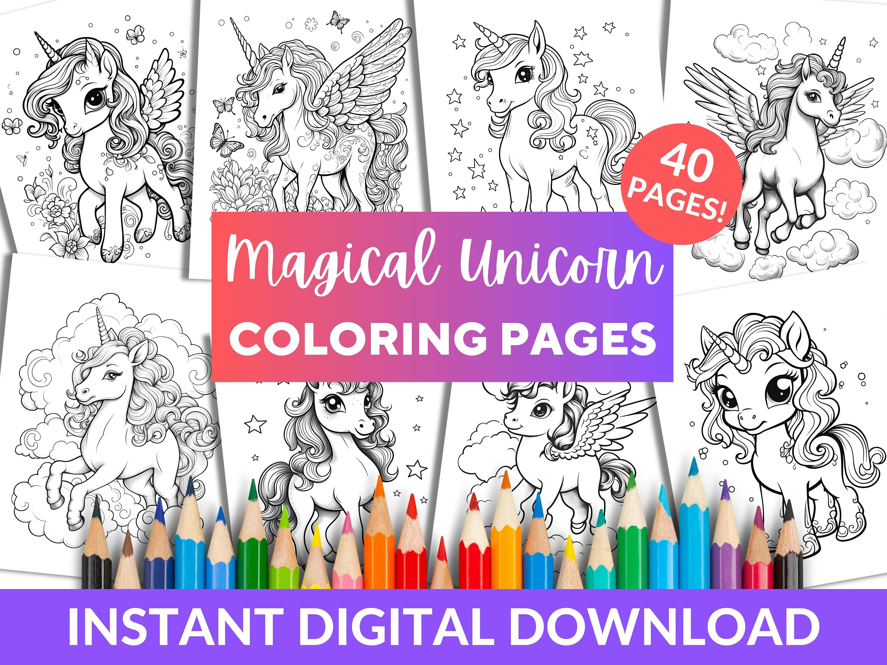 Unicorn Color Pages Kids Printable Coloring Book Unicorn Birthday Party ...