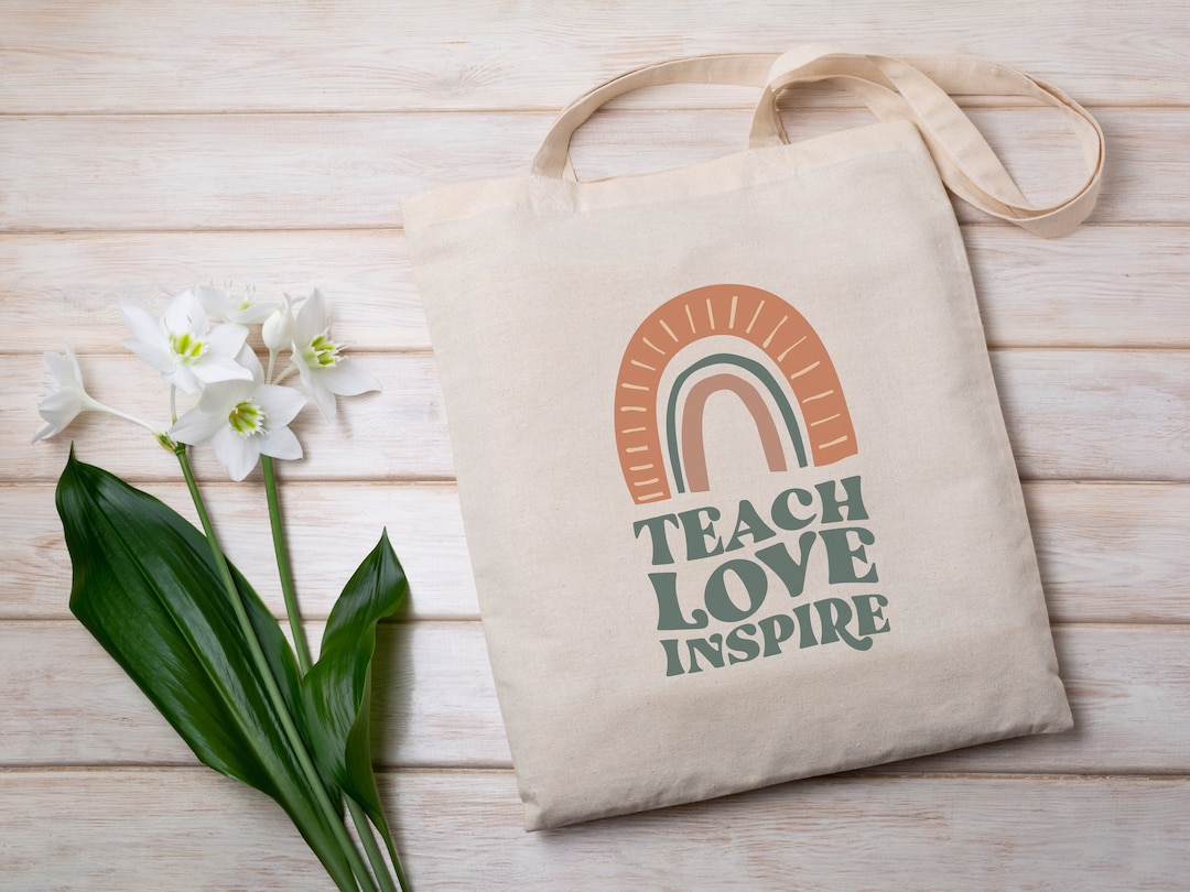 Teacher Tote Bag, Teacher Gift, Teach Love Inspire Ecofriendly Canvas Tote Bag, Teacher