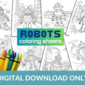 Robot Printable Coloring Pages, Kids Coloring Book, Robot Birthday Party, Preschool Workbooks, Homeschool Printables, Robots