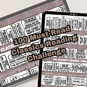Reading Challenge 100 Classics | Printable Bookcase Tracker | Digital Journal