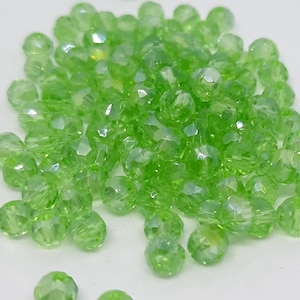 Green glass rondelle beads, 4mm, 110 beads, 220 beads, Light green, Craft supply, Beading, Jewellery making