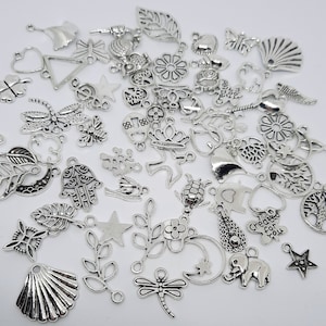 Mixed bag of charms, Pendants, Craft supply, Jewellery making, 15 charms, Metal charms